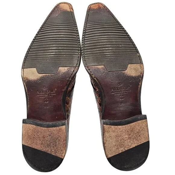Exotic Python Snake skin Aldo Brue Italy Mens size 8.5 Brown Loafers Dress Shoes - Picture 3 of 13